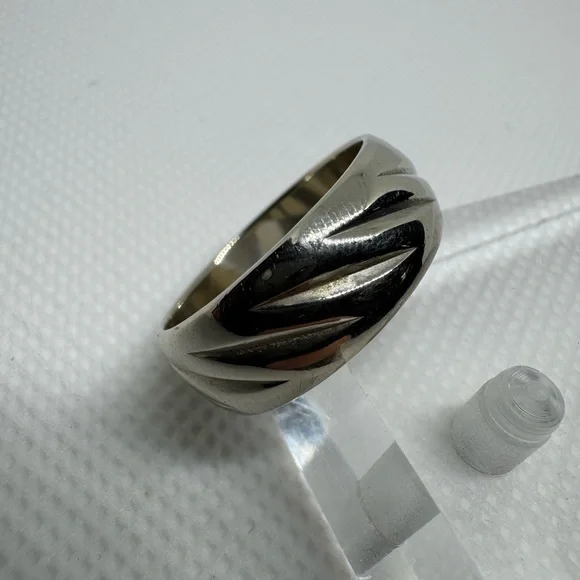 Mens Vintage Estate 14K White Gold Wed Lok Wedding Band Ring, 8g Size 9
